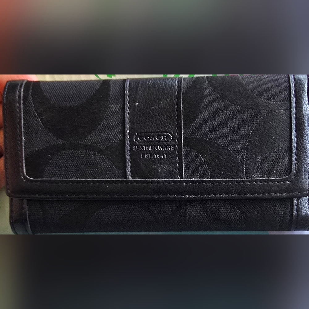 Coach Black Signature Key & Card Holder